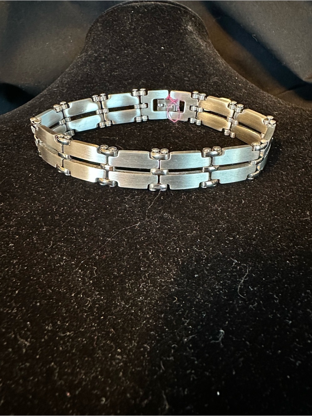 Mens Stainless Steel Open Link Dual Row Bracelet - Satin Finish